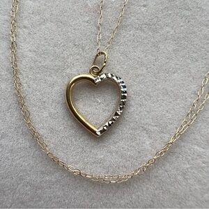 10k solid Gold & silver Heart Pendant Necklace